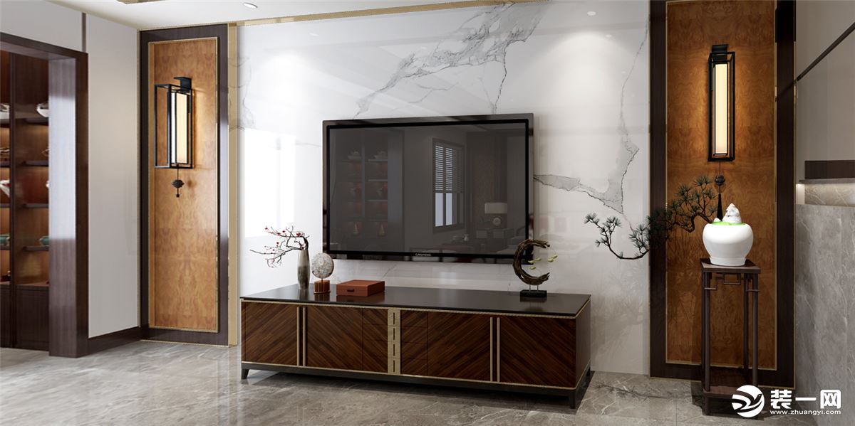 重庆乐尚装饰丨首钢美利山300平米新中式风格客厅效果图