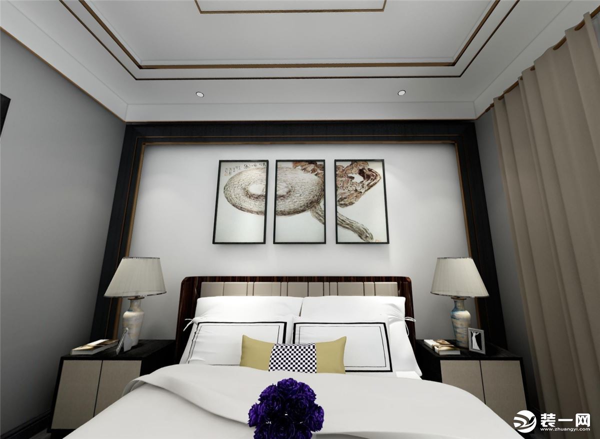 重庆乐尚装饰丨首钢美利山300平米新中式风格卧室效果图