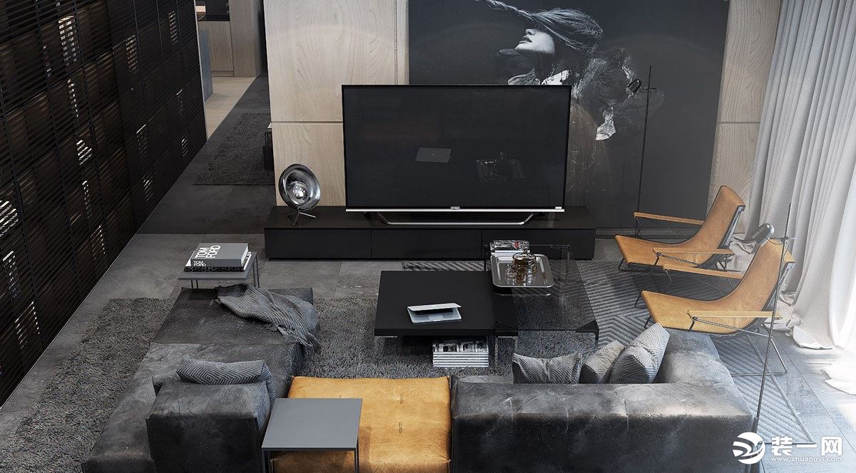 重庆乐尚装饰丨奥园御府125平米现代黑白灰风格客厅效果图