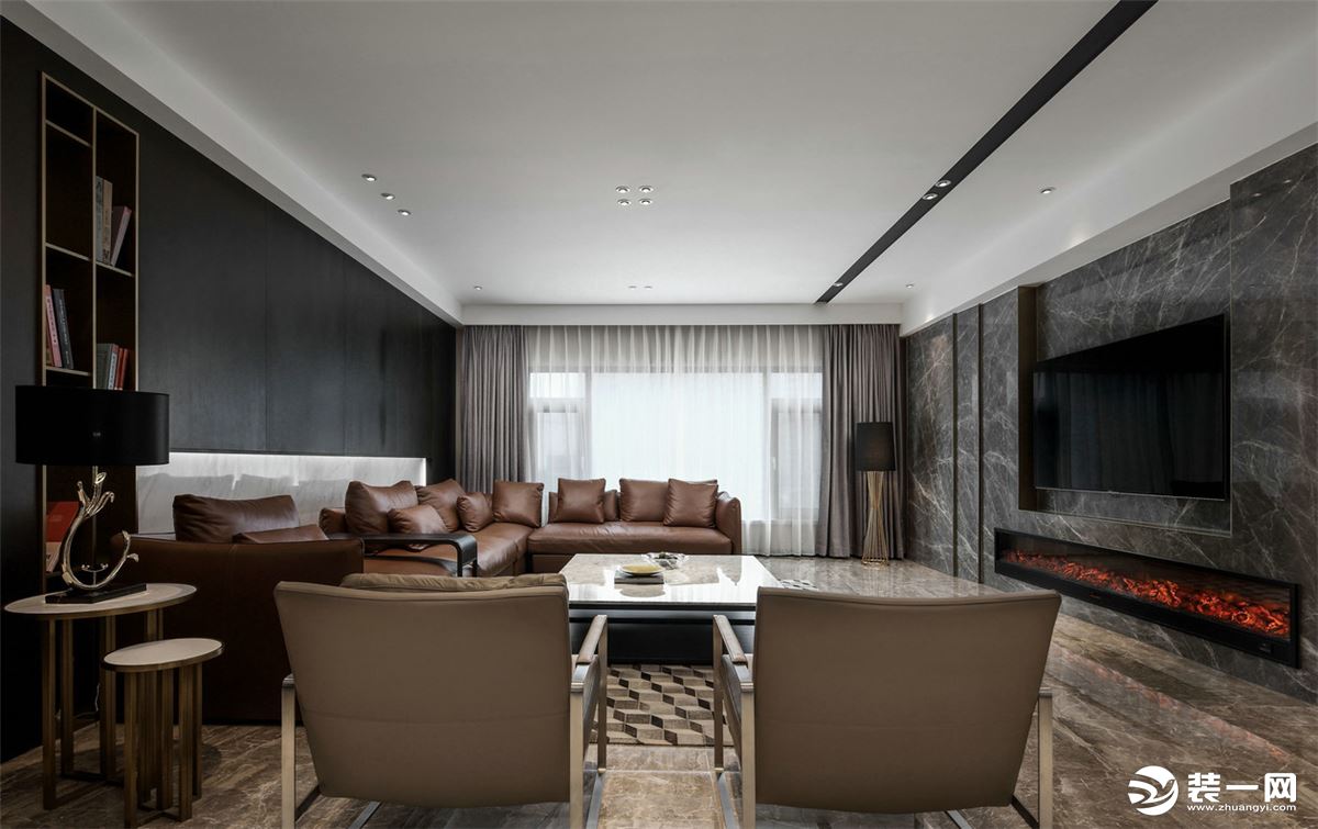 重庆乐尚装饰丨一里南滨115平米现代黑白灰风格客厅效果图