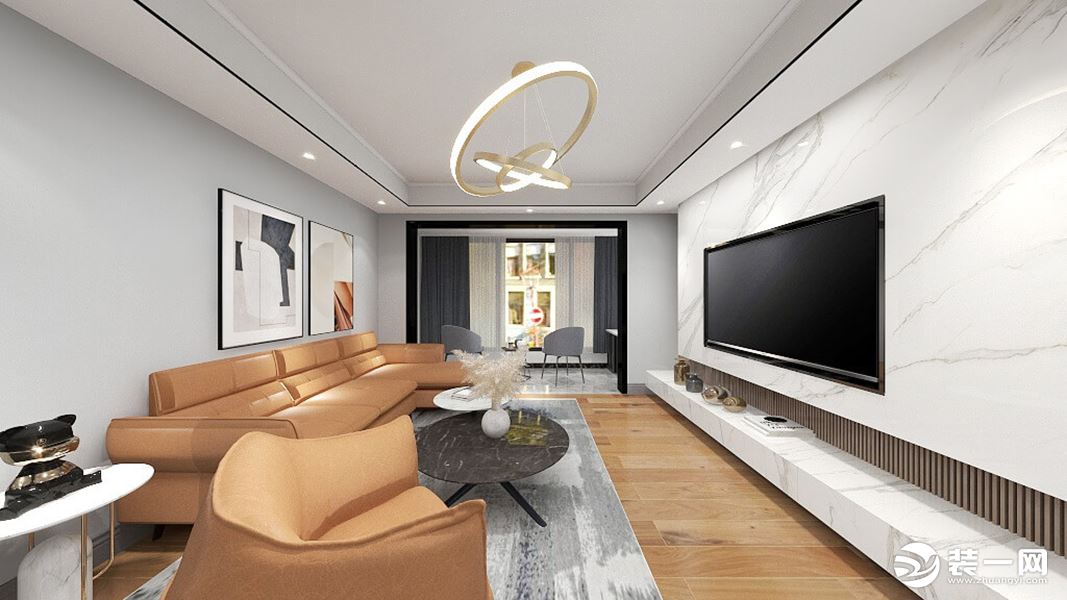 黑、白、黄色调的搭配，简单的色彩勾勒出质感十足的客厅。