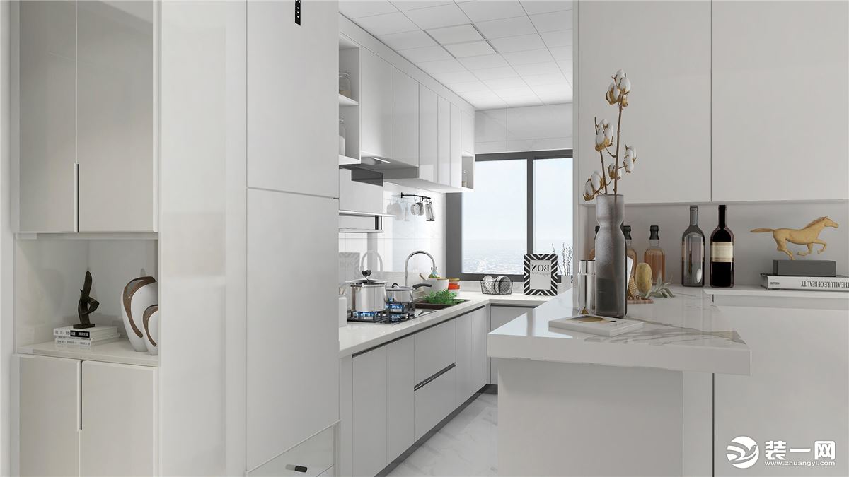 厨房采用白色色调，干净清爽，层次分明。
