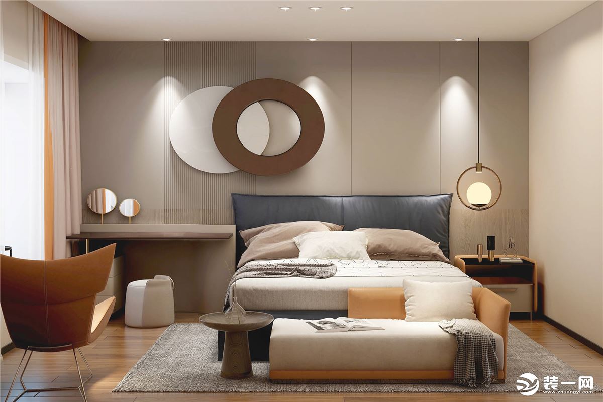 床头选用了软包样式，提升了卧室空间的舒适体验，为业主营造出优雅慵懒的氛围。