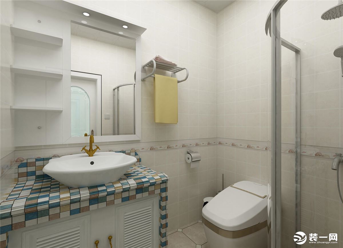 总体卫生间采用了冷静安谧的设计，适合在人们疲惫的时候冲个澡，好好享受时光。