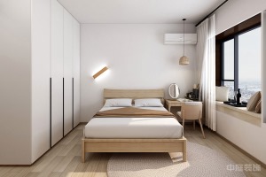 简约式的卧室，以简胜繁。只留下最纯粹的，一床、一灯、一椅，所带来的舒适。