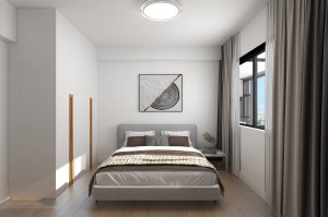 次卧布局简单，一张床和一个大衣柜，就满足了所需要的休息空间。墙壁装推拉窗，让房间可以保持通风。