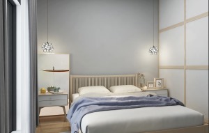 卧室的设计以舒适为主，软装布置简约有格调，充满温馨感。
