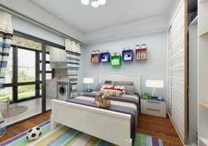 卧室以浅蓝色为主，再以其他色彩作为点缀，使整个空间丰富多彩。