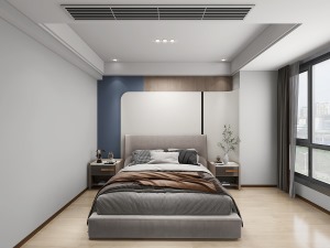 设计师巧妙的将背景墙、床头柜与床体揉合，两者相得益彰，尽显独特韵味。