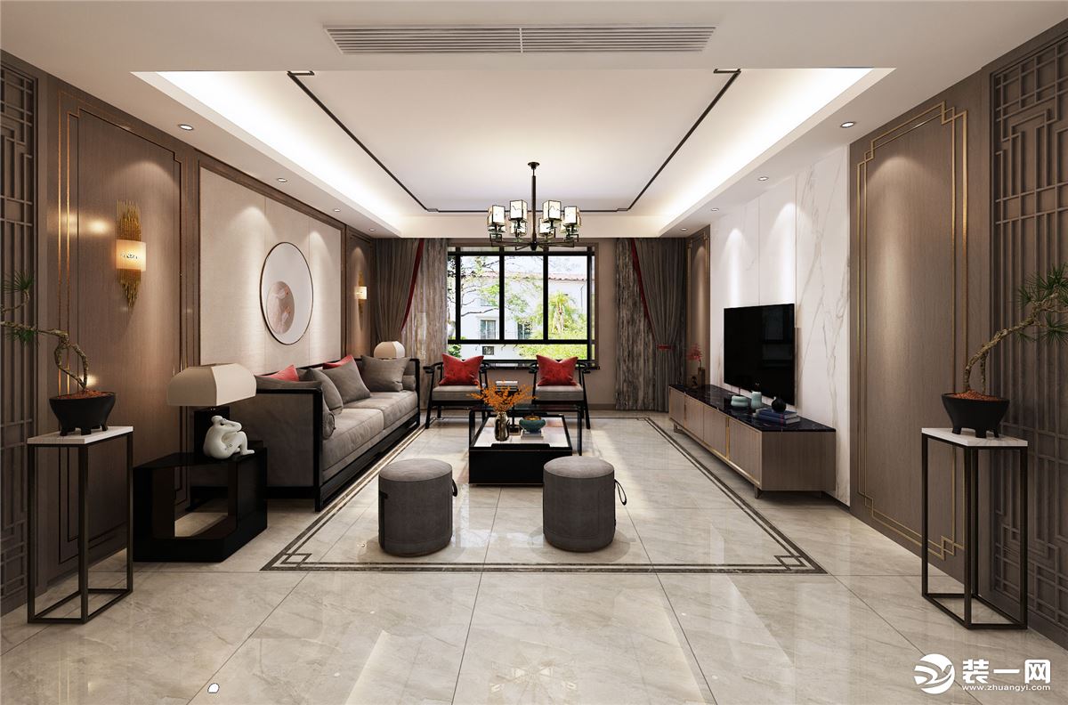 整体色调新中式胡桃木色，南面光线进来整个空间整洁却又温馨。与客厅结合，整个空间合理利用
