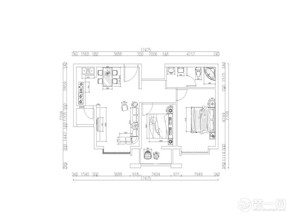 后现代 奥莱城小高层标准层D户型2室2厅1卫 94.00㎡