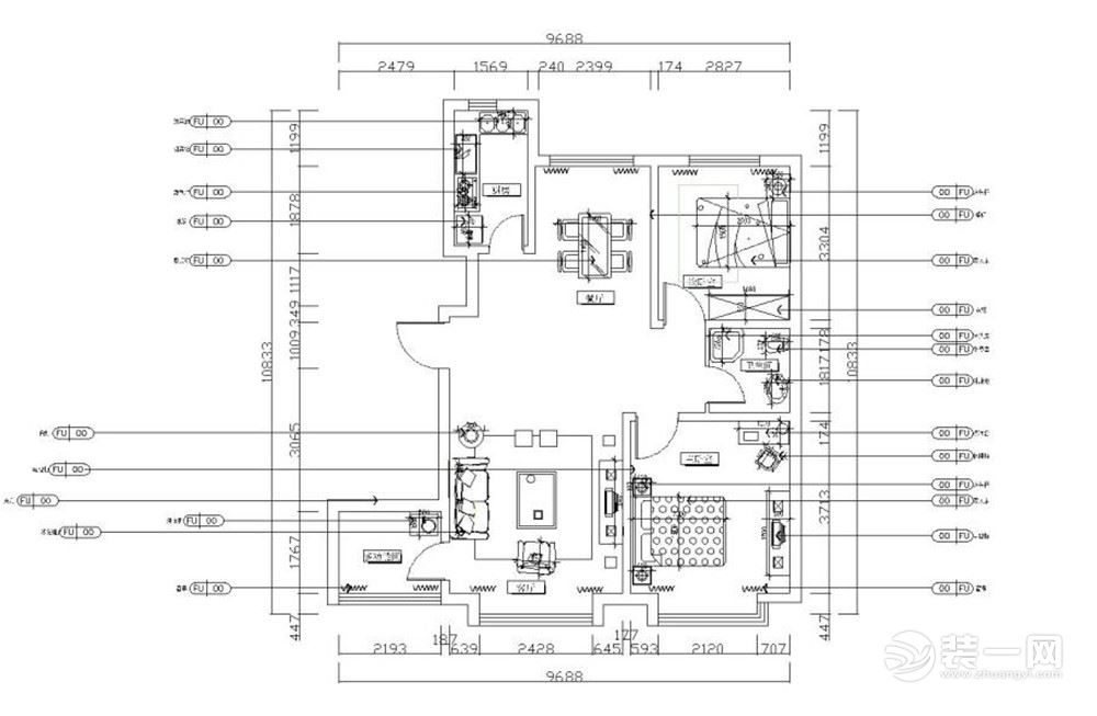 案为奥莱城小高层标准层B户型两室两厅一厨一卫95平方米的户型。
