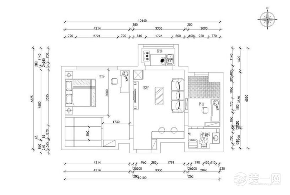 本户型为瑞盈园小区两居室的一个房型 ，大体分为两室、一厅、一厨、一卫，共68㎡