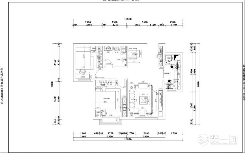 本案例为融创中心户型，户型面积约87平米，两室两厅一厨一卫标准户型
