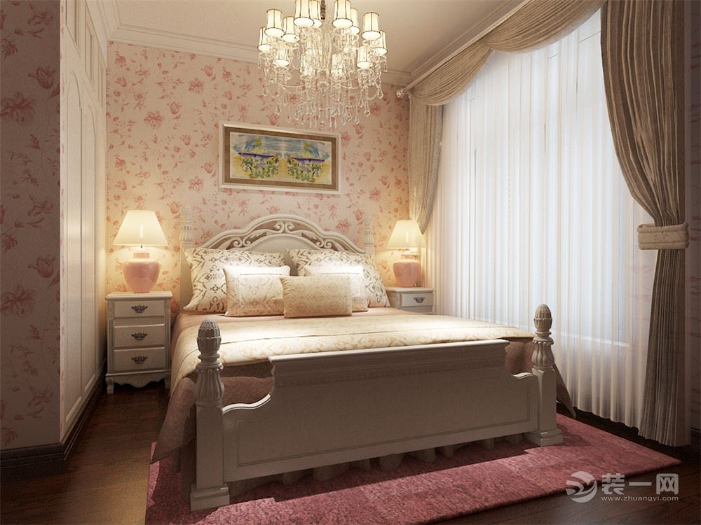 卧室的设计整体采用粉色，给人一种甜甜的气息，整体感觉温馨