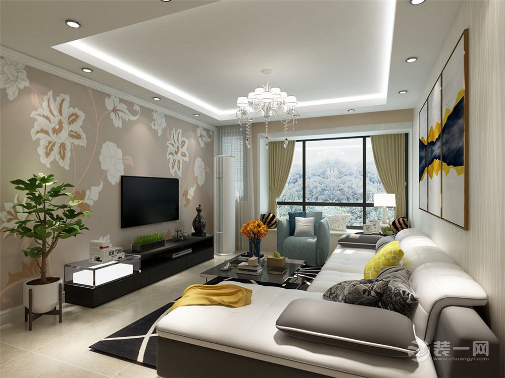 客厅作为待客区域，空间布局合理，用花色地砖与软装搭配