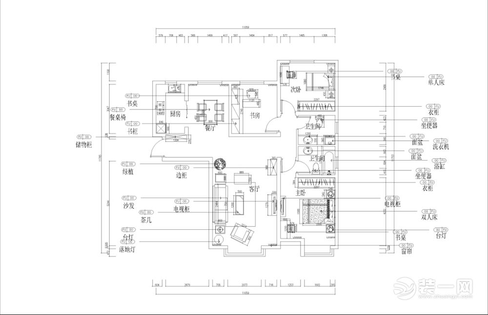  该户型中信公园城一期高层标准层D户型3室2厅2卫1厨 122.00㎡，规矩方正，适于设计。