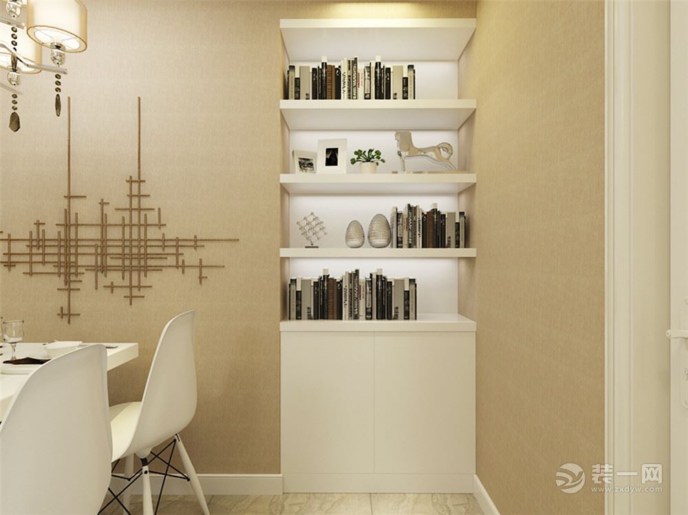 書房墻面為白色乳膠漆，750*600木地板及配色踢腳線