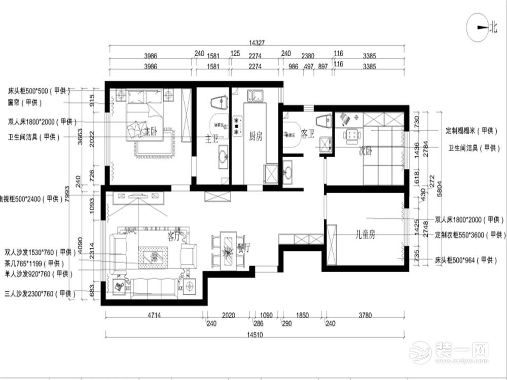 此住房是120㎡3室1厅1厨2卫居室，南北通透户型，采用了中式的装饰风格，彰显优雅的个性。