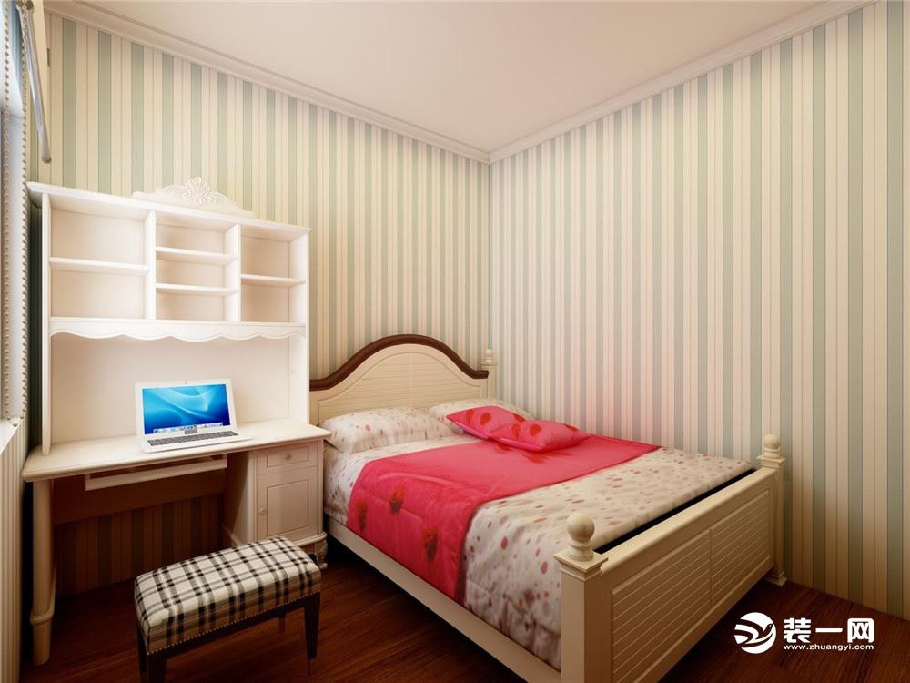 卧室的设计舒适典雅，家具的选择为明亮色彩，整体设计很舒适，适合居住。
