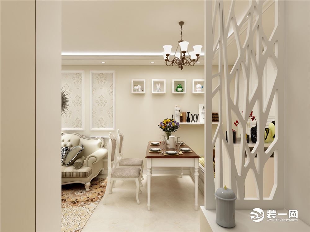 本户型是一室一厅一卫的住宅设计方案，设计风格为简美。