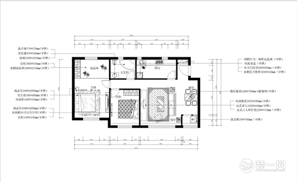 此房型建筑面积97㎡，可使用面积为72㎡，两室两厅一卫，南北通透户型采光好