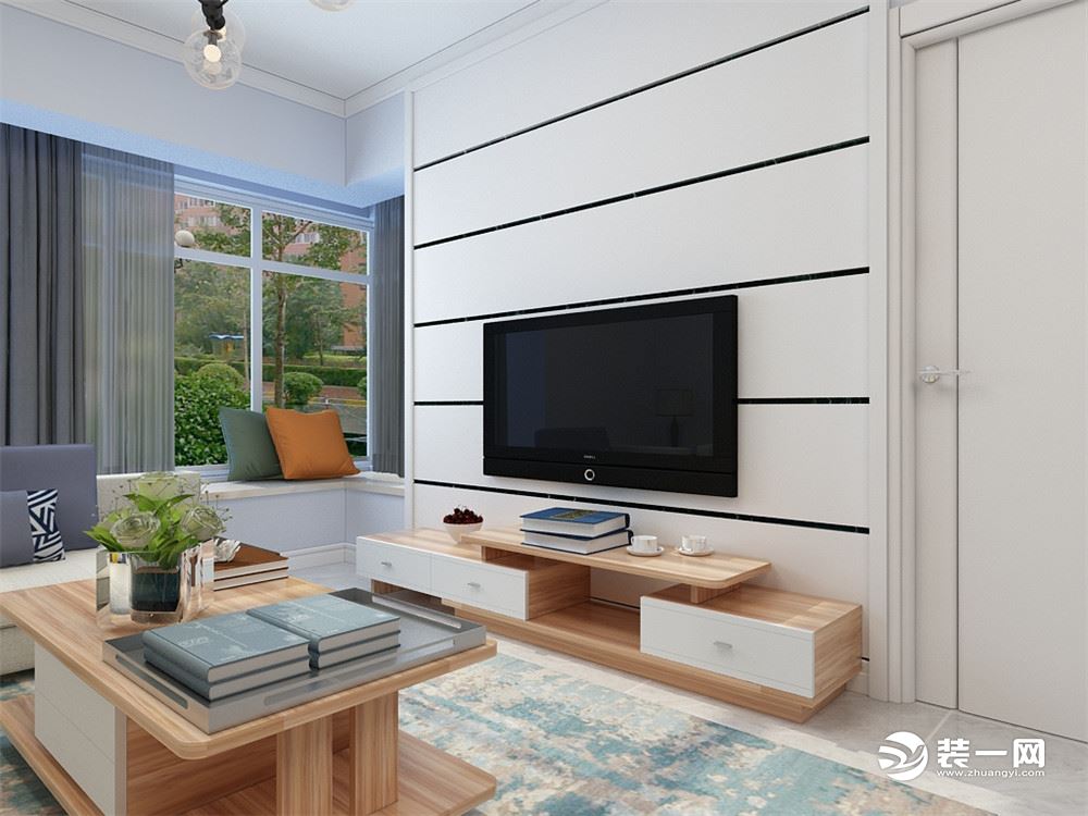 客厅作为待客区域，要明快光鲜，用石膏线石膏板电视墙实用美观，使整体上有一种宽敞而富有现代时尚气息。