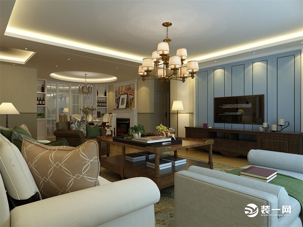 客厅的整体设计采用的是简美设计，整体以暖色调为主。