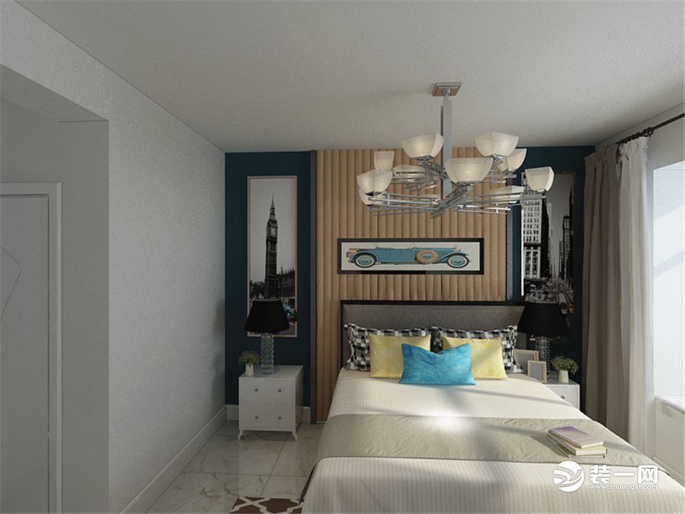 主卧室采用简洁的墙漆各种布艺相得益彰。现代风格属于都市生活中的的一茉绿色，倡导“简单但不简约”，在室