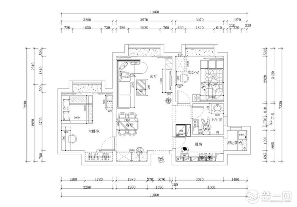 户型为北欧风格，合力园2室1厅1厨1卫65平米