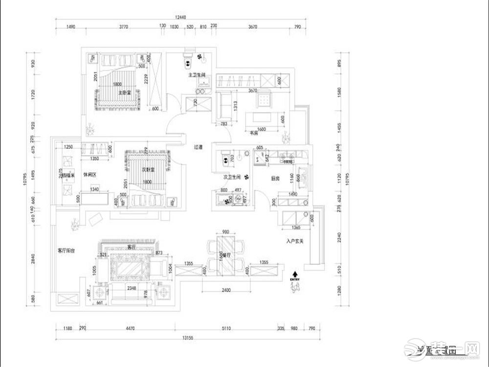 本方案为宏城玉溪园三室两厅一厨两卫121平米的户型