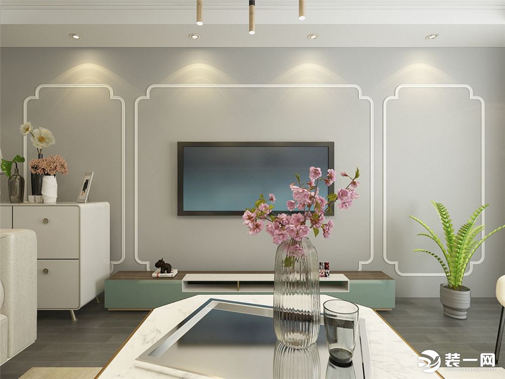 客厅空间开敞，内外通透.在空间平面设计中不受传统对称限制。
