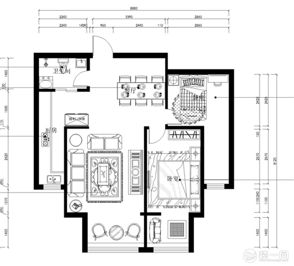本案是碧桂园两室一厅一厨一卫139平米户型 本案例为南北通透户型
