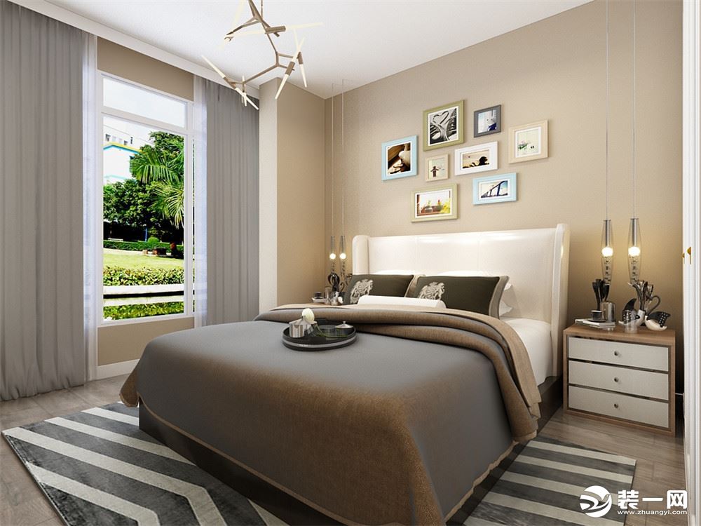 卧室的设计整体很素雅，业主疲惫时会很放松，本设计整体很温馨，舒适，适合居住。