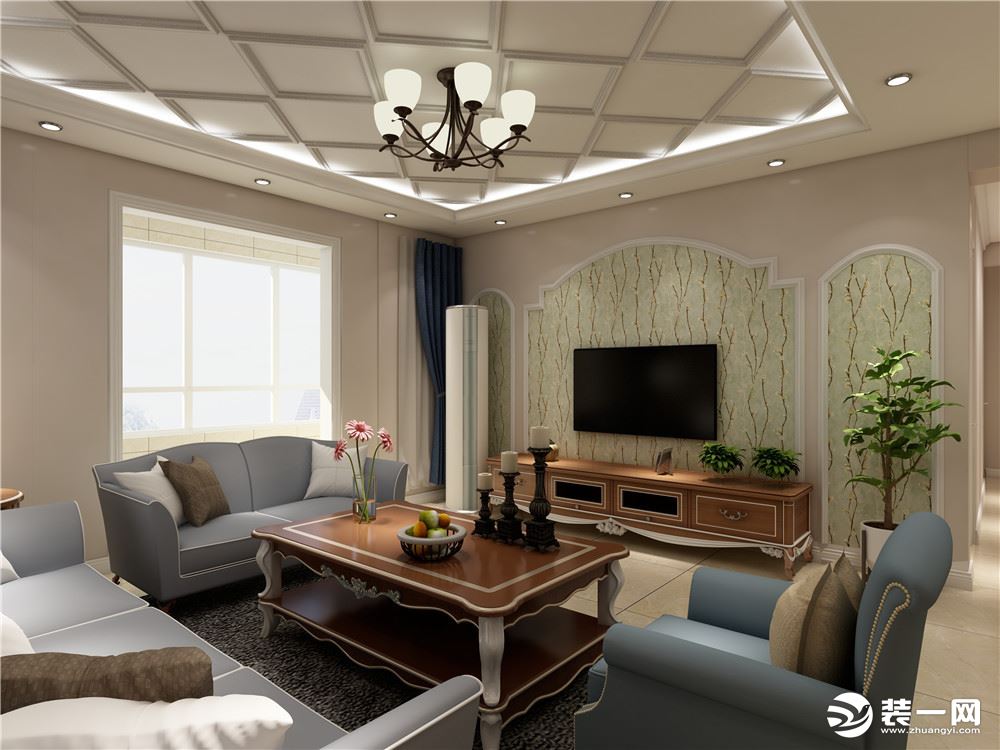 客厅的设计比较动感，电视背景墙采用了原始墙面处理，突显出了整个空间的大气，沙发背景墙随意挂画处理设计