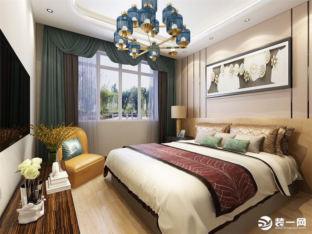 卧室的设计舒适大气，家具的颜色选择大部分为浅色，整体设计很舒适，适合居住。