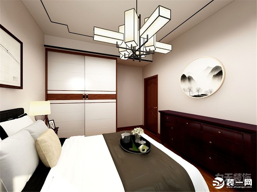 主卧室有独立的生活窗，和独立的卫生间，内设双人床大衣柜和实木的电视柜