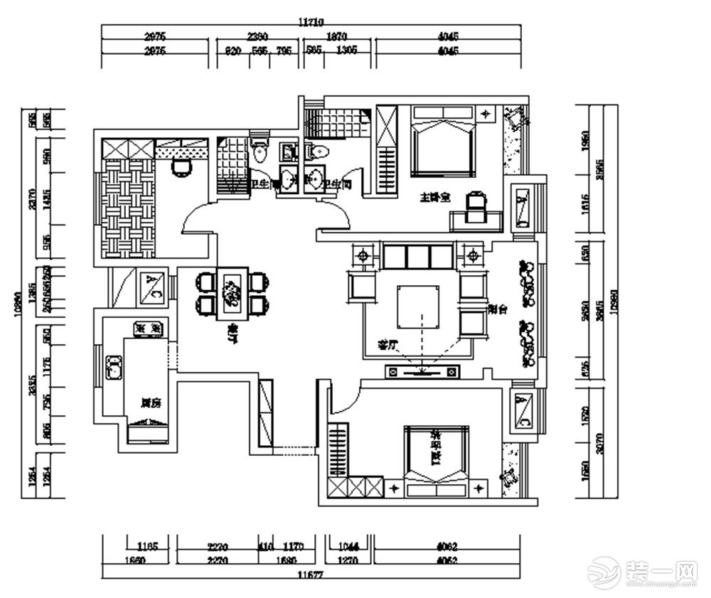 【力天装饰】南益名士华庭 三室 133平 中式  户型图