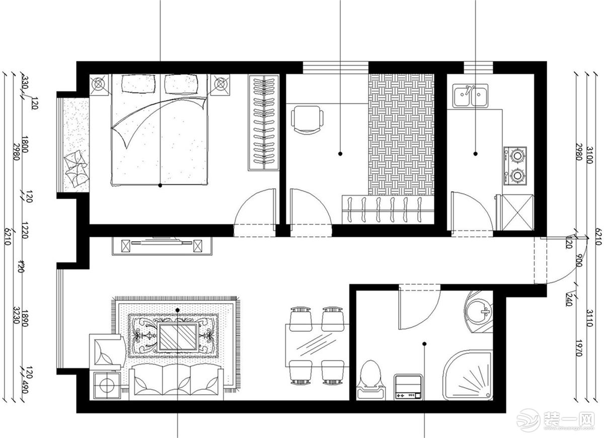 【力天装饰】远洋风景 70平 两居室 新中式家装效果图