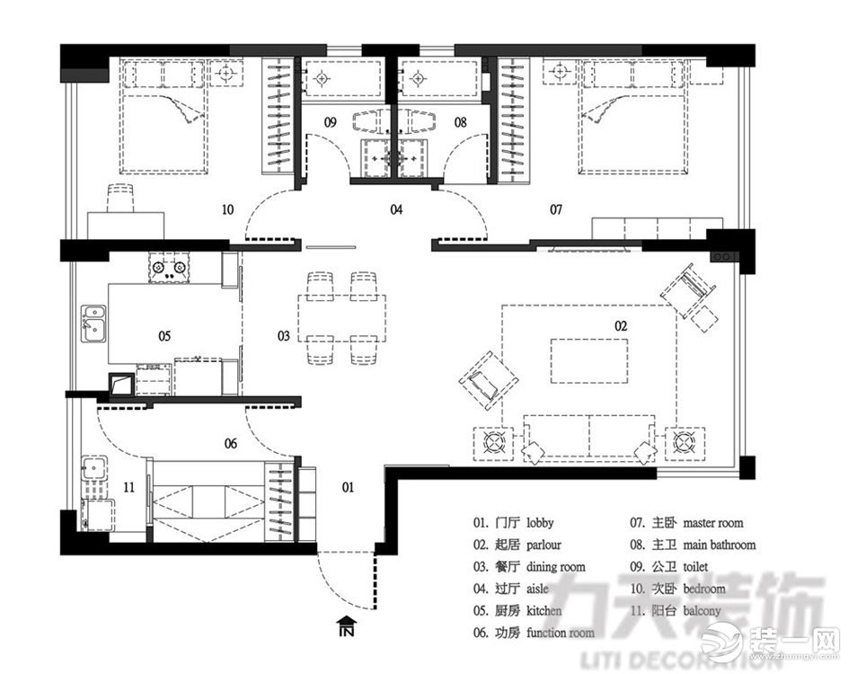 【力天装饰】龙瀚南园 120㎡ 二居室 新中式 家装效果图
