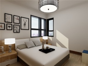 主卧以小清新的色调为。床头简单的装饰画来点缀，既美观又实用。浅木色的家具，简洁的线条。整体的色调搭配