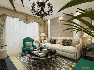 客厅作为待客区域，整体设计简洁明快，同时装修较其它空间要更明快光鲜，电视背景墙采用白色木作的板面圈边