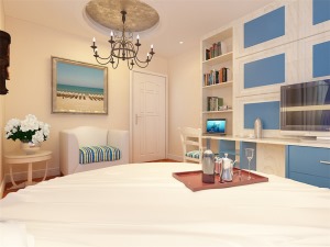 卧室的设计上，根据特有的房型，量身定制成圆床