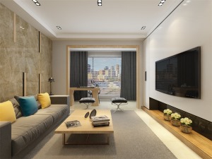 客厅作为待客区域，要明快光鲜，用米色地砖，使整体上有一种宽敞而富有历史气息。墙面顶面采用上下两种颜色