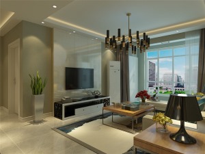 客厅作为待客区域，用暖黄色地砖电视墙实用美观，使整体上有一种宽敞而富有现代时尚气息