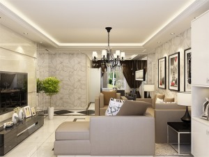 客厅作为待客区域，要明快光鲜，用冷色瓷砖，使整体上有一种宽敞而富有现代时尚气息。