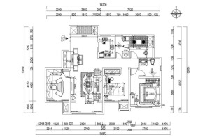 本户型是四室两厅两卫的住宅设计方案，设计风格为现代简约
