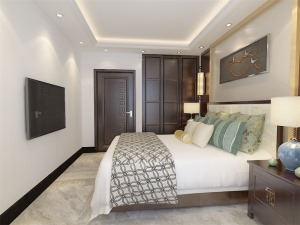 主卧采用800*800地砖，显得简洁干净，而家具也是采用中式风格的家具