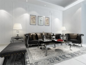 客厅作为待客区域，要稳重，用白色地砖，使整体上宽敞。墙面顶面采用上下两种颜色