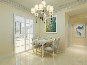  客廳作為待客區域，用米黃色大地磚使空間更加寬闊明亮不失穩重。